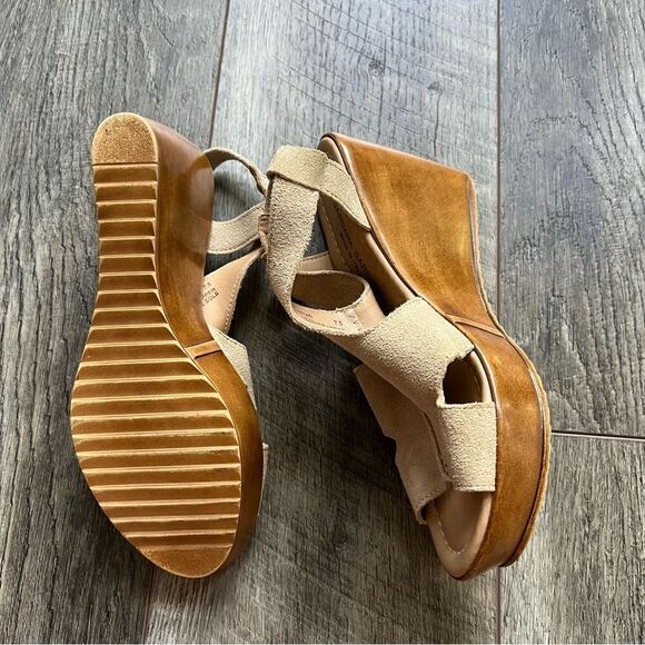 Anthropologie Barbara Barbieri Wedge Sandals Size 7.5 Italian Suede Taupe Shoes - Picture 10 of 10